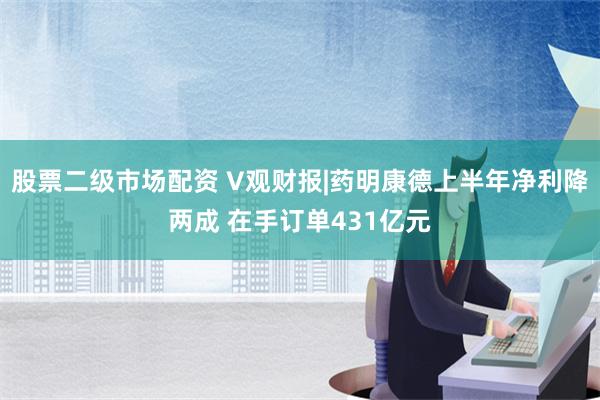 股票二级市场配资 V观财报|药明康德上半年净利降两成 在手订单431亿元