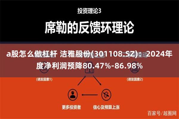 a股怎么做杠杆 洁雅股份(301108.SZ)：2024年度净利润预降80.47%-86.98%